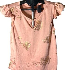 Alex & Parker Pink Ruffled Flutter Sleeve Blouse